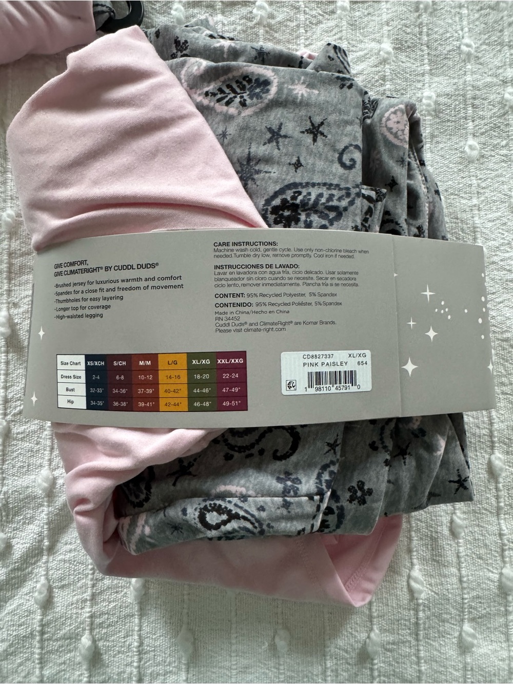 Cuddl Duds 2 piece Set Womens XL Climate Right Top Legging Pajama Base Layer - Picture 2 of 3